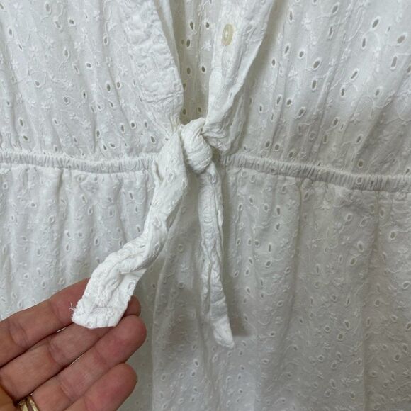 J. Crew Mercantile White Cotton Eyelet Tie Front Dress size XS - Picture 10 of 14